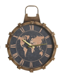 Klok - Wandklok - Met Glasplaat - Ø 42cm - Hoogte 52cm. - Metaal - Industrieel - Koper - Oud Goud