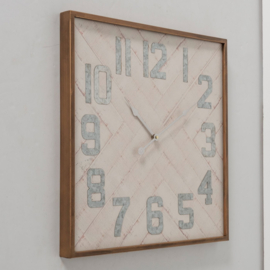 Klok - wandklok - 50x50cm - Metaal - industrieel - landelijk -  Wit - Goud.