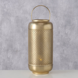 Windlicht - Metaal - 31cm  - Ø 15cm - Goud - Aziatische/Oosterse designelementen - Handgemaakt