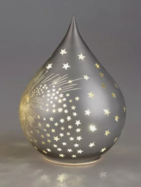 Kerst -  Druppel - Decoratie - Grijs- Glas - 19cm - Ø15cm - incl ledlicht - incl. AAA batterij