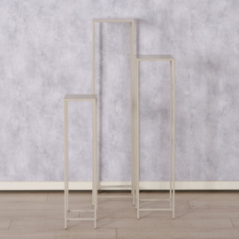 Planten tafel - Zuil Tafel - 3 set - Smeedijzer - Vierkant - Hoog 115x96x75cm - Beige - Metaal.