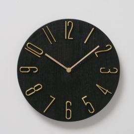 Klok - Wandklok  - Ø 30cm - MDF - Modern - Goud - Zwart