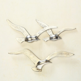 Wand Decoratie - Muur Decoratie - 2 set - Vogels - Zilver - 35x12x2cm