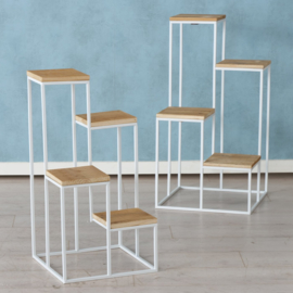 Bloempot rekje - 2 set - Metaal - Hout - 78cm - 40cm - wit