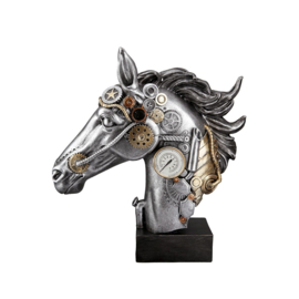 Paard - 8 x 29 x 34 cm. - Steam punk ‘Horse Head’- industrieel - Polyresin - Grijs - Sciencefiction.