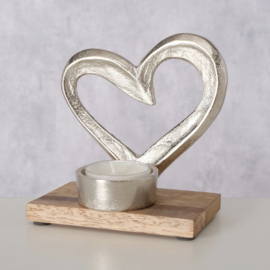 Hart - Liefde -Waxinehouder - Aluminium - op voet - 11x7x10cm - Mango