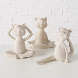 Yoga - Katten - Beeld - 3 set - Beige - 14,5x15x6cm - Polyresin -  Decoratie