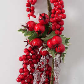 Winter tak - Tak - Kerst Slinger - Hulst - Rode Bessen - ijs-  Groen - Rood - 145x Ø10cm.