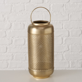 Windlicht - Metaal - 31cm  - Ø 15cm - Goud - Aziatische/Oosterse designelementen - Handgemaakt