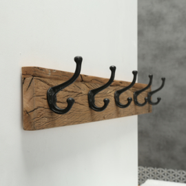 Kapstok - 5  haaks - Metaal - Bruin - 94 cm - Hout - Wand