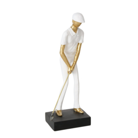 Golf - Man - Actie - Beeld - Modern - Wit - Goud - 28.5x10x7.5cm - Polyserin