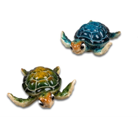 Schildpad - 2 set - Zwemmend - Decoratie - Groen - Blauw - Beeld - 10.5x10x5cm - Keramiek