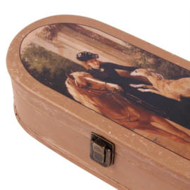 Doosje ovaal - Decoratie - Opbergkistje - Dame met paard -  25x12 cm