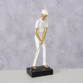 Golf - Man - Actie - Beeld - Modern - Wit - Goud - 28.5x10x7.5cm - Polyserin