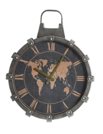 Klok - Wandklok - Met Glasplaat - Ø 42cm - Hoogte 52cm. - Metaal - Industrieel - Grijs - Oud Zilver
