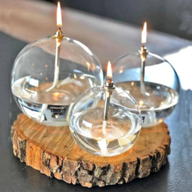 Olielamp - 3 set - Bol model- Periglass - Helder glas- 9-11-12cm - Goud