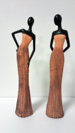 Beeld - Vrouwen - 2 set - Afrika - Zwart - Bruin - 31cm - Elegant - Polyserin