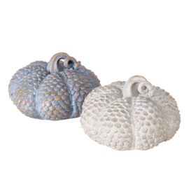 Boltze - Decoratie - Pompoen - 2 set - Blauw - Wit - Goud - 13x9cm