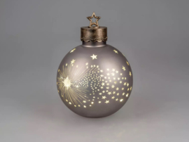 Kerstbal - Decoratie - XL - Grijs - 30cm - Ø20cm - incl ledlicht - incl. AAA batterij