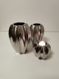 Vaas - waxine licht - 3 set - Zilver - Aardewerk - 20cm - 17cm - 10cm