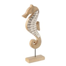 Zeepaard - Bruin - Zilver- 38cm - Decoratie - Maritiem - Aluminium - Mangohout.