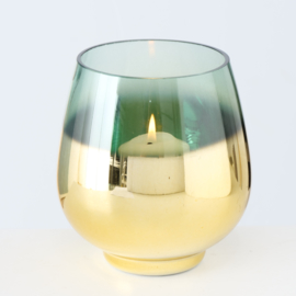 Windlicht - Goud - Groen - Ø 13cm - Glas - 15cm