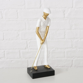 Golf - Man - Actie - Beeld - Modern - Wit - Goud - 28.5x10x7.5cm - Polyserin