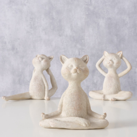 Yoga - Katten - Beeld - 3 set - Beige - 14,5x15x6cm - Polyresin -  Decoratie