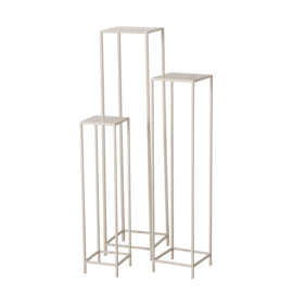 Planten tafel - Zuil Tafel - 3 set - Smeedijzer - Vierkant - Hoog 115x96x75cm - Beige - Metaal.