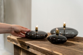 Olielamp - 3 set - incl trechter - Disc Model- Peri Living - Ø14x6cm. - Ø10x5cm. - Ø18x9cm. - Messing