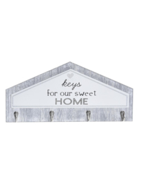 Sleutelrek - Keys for our sweet home - Wit - Grijs - 4 Haak zilver- 39x4x19 cm