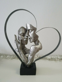 Vrouw - Man - Beeld - Zilver - op voet - 32cm - Liefde