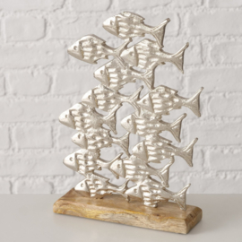Vissen - Zilver - Bruin - 26.5x18x5cm. - Decoratie - Maritiem - Aluminium - Mango (Mangifera indica L.), Aluminium