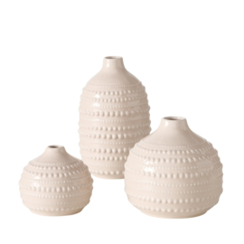 Vaas - 3set - Beige- Keramiek - Hoogte 20-14-11cm. - Ø11-12-15cm