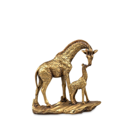 Giraf - met kind - Polyserin - Antiek Goud - 17x17x7cm - Beeld - Decoratie