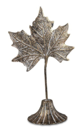 Blad op voet - Raam Decoratie - Goud - Metaal -  34cm.