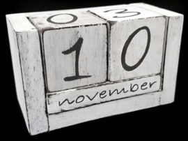 Blok kalender - Hout - Nederlandse Tekst - 10x16cm - Antique wit - Eeuwigdurende kalender