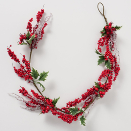 Winter tak - Tak - Kerst Slinger - Hulst - Rode Bessen - ijs-  Groen - Rood - 145x Ø10cm.