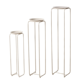 Planten tafel - Zuil Tafel - 3 set - Smeedijzer - Vierkant - Hoog 116x97x76cm - Beige - Metaal.