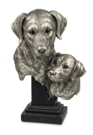 Boltze - Beeld - Hond - Met Pup -23x15x10cm - Polyserin - Antiek Zilver