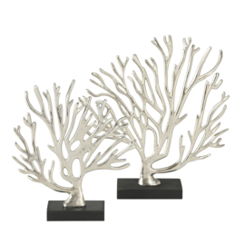 Zee koraal - Decoratie - Aluminium - op voet - Zilver - 2 set-  Aluminium - 35-30cm