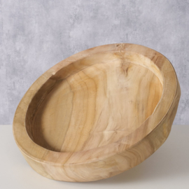 Schaal - Rond - Teak Hout - Ø 35cm. - Naturel.