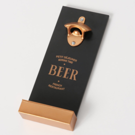 Opener - Wand opener - Hout - Zwart - Koper - Cadeau - 12x4.5x29.5cm. - opvangbakje