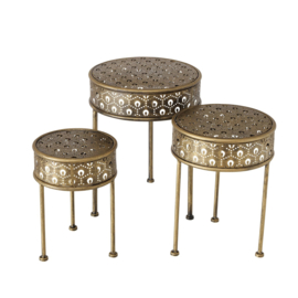 Bijzet tafel - 3 set - Smeedijzer - Rond - 29-34-39cm - Goud