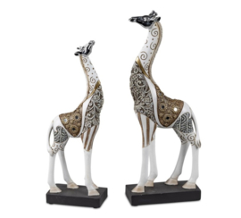 Giraf - 2 set - Polyserin - Wit - Goud - 30 - 34cm - Beeld - Decoratie