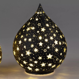 Kerst -  Druppel - Decoratie - Zwart - Glas - 19cm - Ø15cm - incl ledlicht - incl. AAA batterij
