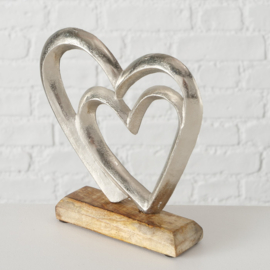 Hart - Hart in hart - Liefde - Leuk Cadeau - Aluminium - op voet - 19x17.5x5cm - Mango