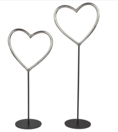 Hart - 2 set - Liefde - Symbool - Decoratie - Zwart - zilver - Kunst - Aluminium -70 en 50cm. - Voet Ø15cm