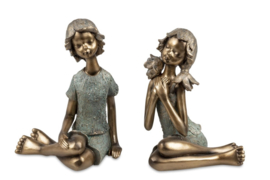 Beeld - Liefde - 2 set - 18x23x14cm - Polyresin - Kinderen - Goud - Bronz - Kunst