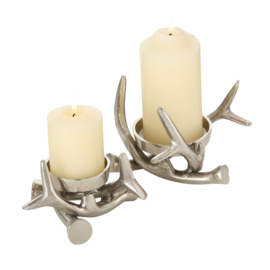 Kandelaar - Gewei - Aluminium - 2 set - 9x13cm -  13x17cm - Kaars Ø6,5cm - KaarsØ8cm - Zilver